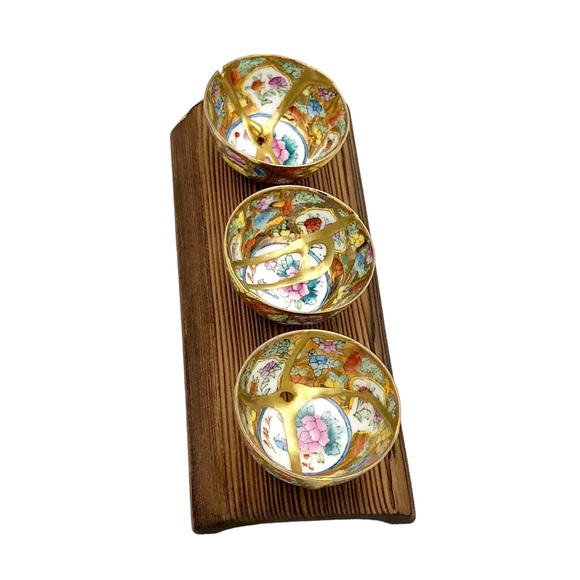 Kintsugi Cups Chinese Eggshell Mini Floral Gold Crack Art Personal Growth Gift - Picture 9 of 14